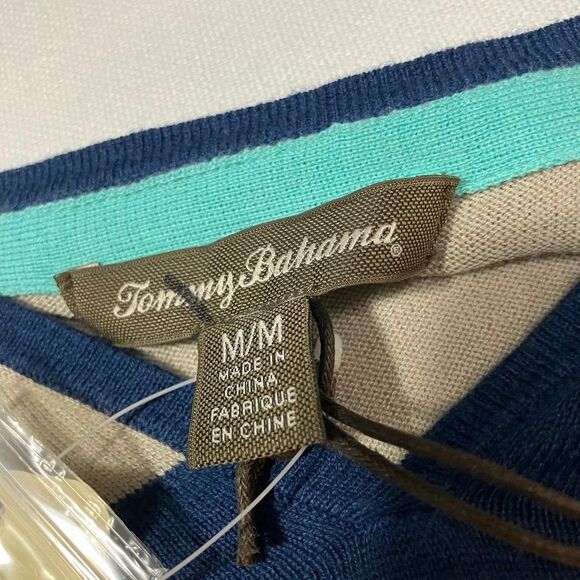 Tommy Bahama Light Sweater Womens M Blue White Stripe 3/4 Sleeve V Neck Nautical - Picture 4 of 7